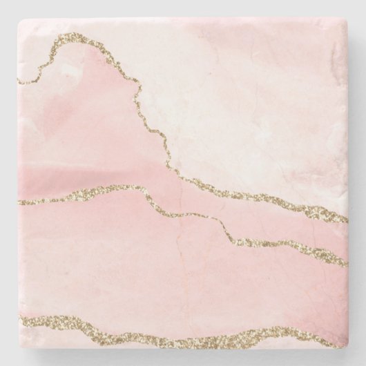 Roze Blush Agate met Gold Ribbon Elegant Stenen Onderzetter (Voorkant)