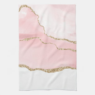 Roze Blush Agate met Gold Ribbon Elegant Theedoek