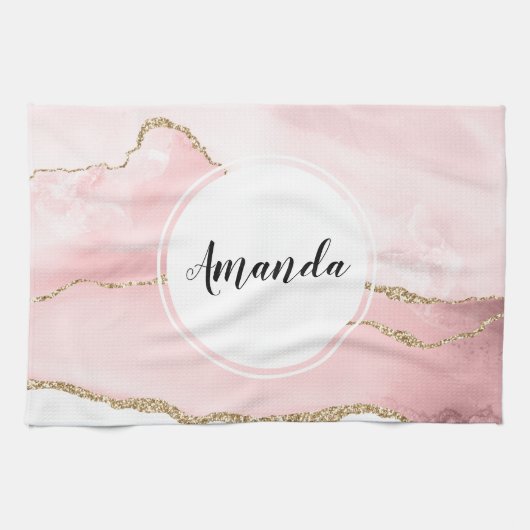 Roze Blush Agate met Gold Ribbon Elegant Theedoek (Horizontaal)