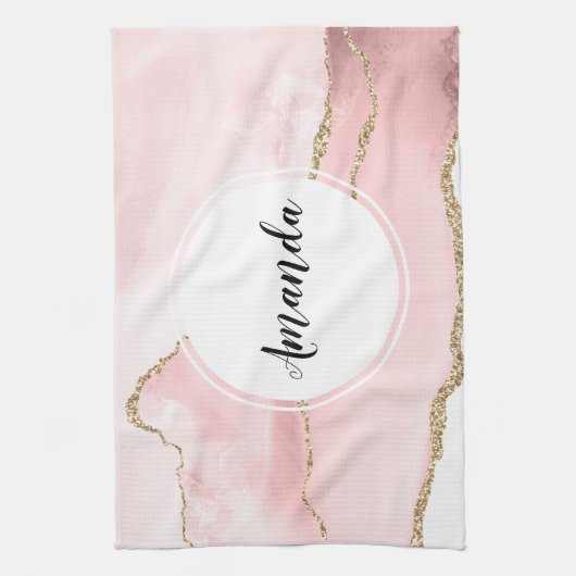 Roze Blush Agate met Gold Ribbon Elegant Theedoek (Verticaal)