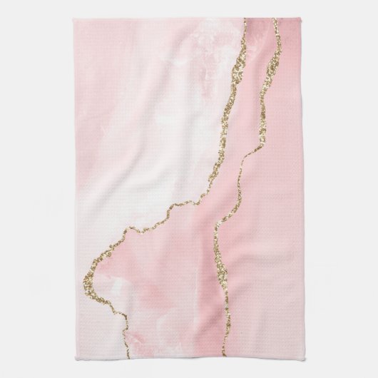 Roze Blush Agate met Gold Ribbon Elegant Theedoek (Verticaal)
