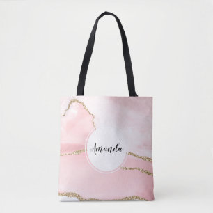 Roze Blush Agate met Gold Ribbon Elegant Tote Bag