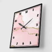 Roze Blush Agate met Gold Ribbon Elegant Vierkante Klok (Hoek)