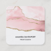 Roze Blush Agate met Gold Ribbon Elegant Vierkante Visitekaartje (Voorkant)