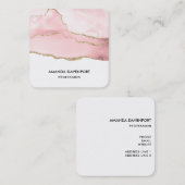 Roze Blush Agate met Gold Ribbon Elegant Vierkante Visitekaartje (Voorkant / Achterkant)