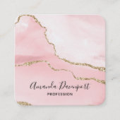 Roze Blush Agate met Gold Ribbon Elegant Vierkante Visitekaartje (Voorkant)