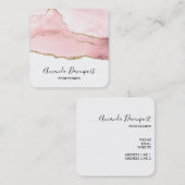 Roze Blush Agate met Gold Ribbon Elegant Vierkante Visitekaartje (Voorkant / Achterkant)