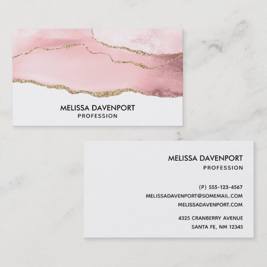 Roze Blush Agate met Gold Ribbon Elegant Visitekaartje (Voorkant / Achterkant)