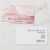 Roze Blush Agate met Gold Ribbon Elegant Visitekaartje (Voorkant / Achterkant)
