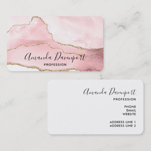 Roze Blush Agate met Gold Ribbon Elegant Visitekaartje (Voorkant / Achterkant)