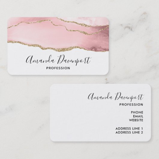 Roze Blush Agate met Gold Ribbon Elegant Visitekaartje (Voorkant / Achterkant)