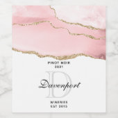 Roze Blush Agate met Gold Ribbon Elegant Wijn Etiket (Enkel label)