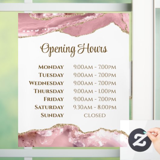 Roze blush Agate openingstijden venster Cling Raamsticker (Huis)