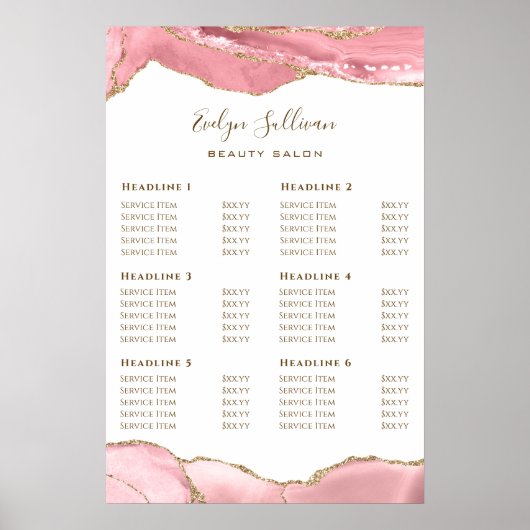 Roze Blush Agate Price List Poster (Voorkant)