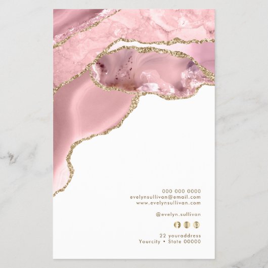 Roze blush agate prijslijst flyer (Achterkant)