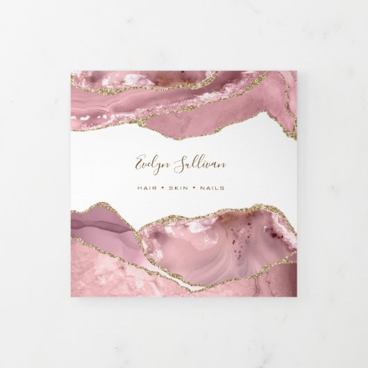 Roze Blush Agate Trifold Brochure Drieluik Kaart (Cover)