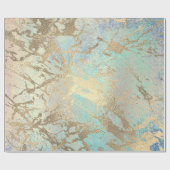 Roze Blush Aqua Blue Gold Marble Shiny Cadeaupapier (Vlak)