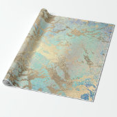 Roze Blush Aqua Blue Gold Marble Shiny Cadeaupapier (Uitgerold)