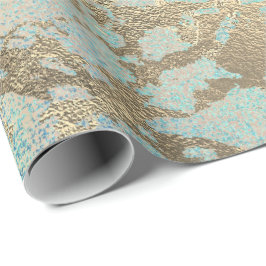 Roze Blush Aqua Blue Gold Marble Shiny Cadeaupapier