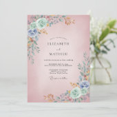 Roze Blush Aqua Ranunculus Eucalyptus Bruiloft Kaart (Staand voorkant)