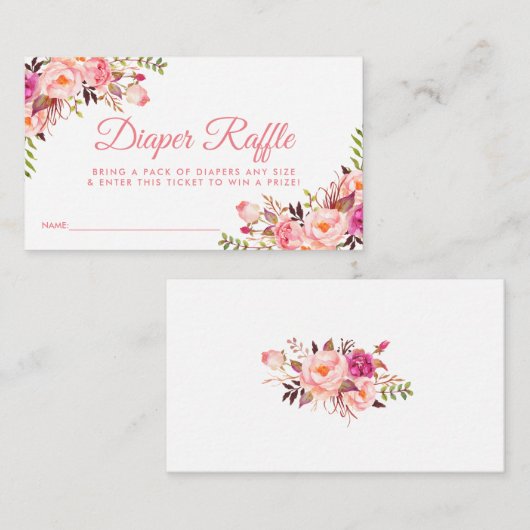Roze Blush Baby shower Luier Raffle Ticket Kaart (Voorkant / Achterkant)