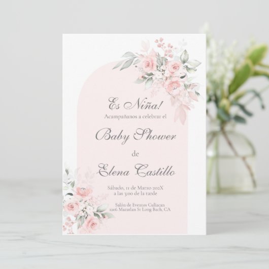 Roze blush baby shower uitnodiging (Staand voorkant)