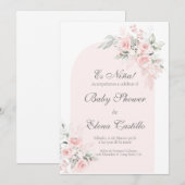 Roze blush baby shower uitnodiging (Voorkant / Achterkant)