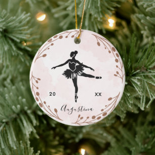 Roze Blush Ballerina Silhouette Name & Year Cute Keramisch Ornament