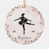 Roze Blush Ballerina Silhouette Name & Year Cute Keramisch Ornament (Voorkant)