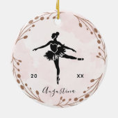 Roze Blush Ballerina Silhouette Name & Year Cute Keramisch Ornament (Achterkant)