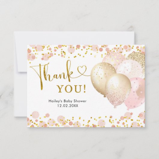 Roze Blush ballon Baby shower Hartelijk dank Bedankkaart (Voorkant)