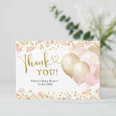 Roze Blush ballon Baby shower Hartelijk dank Bedankkaart (Staand voorkant)