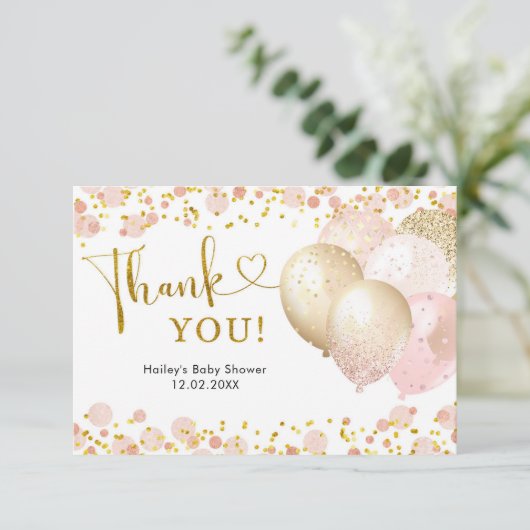 Roze Blush ballon Baby shower Hartelijk dank Bedankkaart (Staand voorkant)