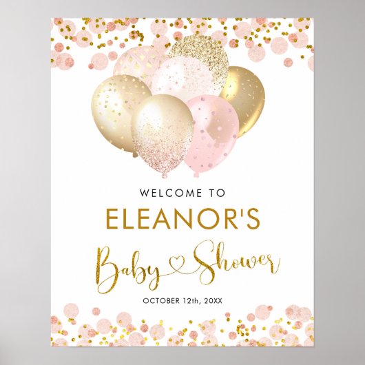 Roze Blush ballon Baby shower Welkomstteken Poster (Voorkant)