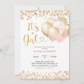 Roze Blush ballon Het is een meisje Baby shower Kaart (Voorkant)