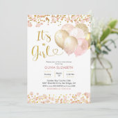 Roze Blush ballon Het is een meisje Baby shower Kaart (Staand voorkant)