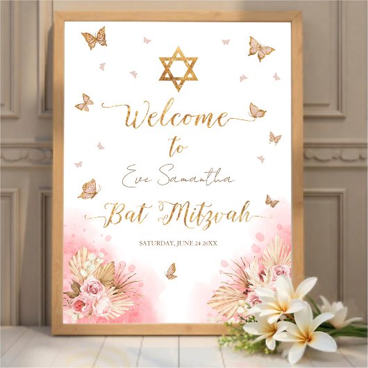 Roze Blush Bat Mitzvah Welkomstbord Schuimbord Poster