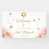Roze Blush Bat Mitzvah welkomstgebanners Spandoek (Horizontaal)