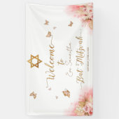 Roze Blush Bat Mitzvah welkomstgebanners Spandoek (Verticaal)