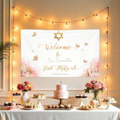 Roze Blush Bat Mitzvah welkomstgebanners Spandoek