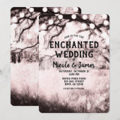 roze blush betoverend boslicht bruiloft kaart (Voorkant / Achterkant)