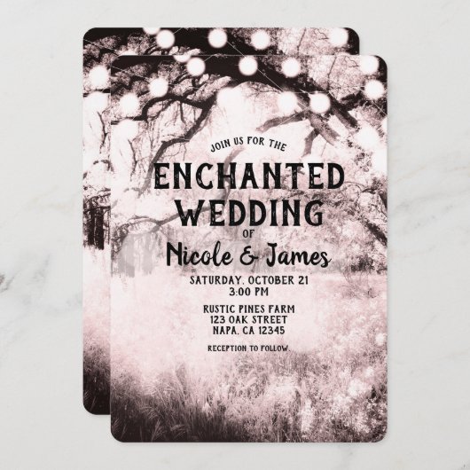 roze blush betoverend boslicht bruiloft kaart (Voorkant / Achterkant)