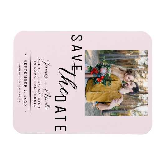 Roze Blush Bewaar de datum Foto Bruiloft Magneet (Horizontaal)