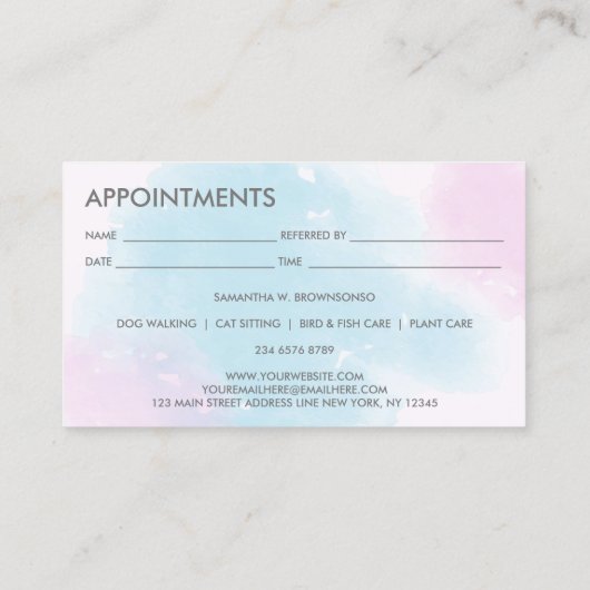Roze Blush Blauwe Honden Katten Spa Groomer Afspra Visitekaartje (Achterkant)