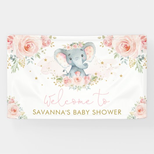 Roze Blush Bloed Lelephant Baby Girl Welkom Spandoek (Horizontaal)