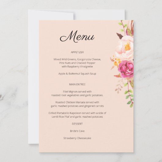 Roze Blush Bloeiend Bloemenmenu - Roze Uitnodiging (Voorkant)