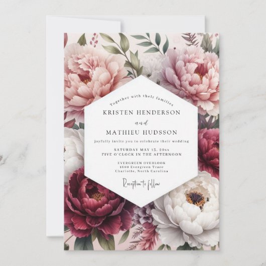 Roze Blush Bloeiende Bloemen Bruiloft Kaart (Voorkant)
