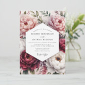 Roze Blush Bloeiende Bloemen Bruiloft Kaart (Staand voorkant)