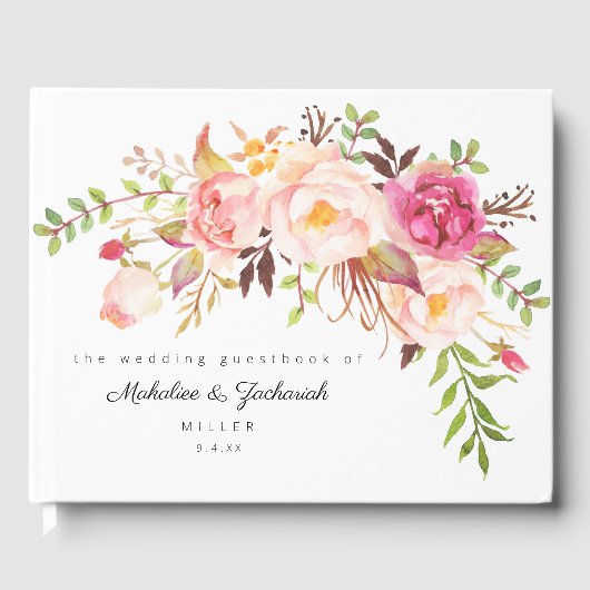 Roze Blush Bloeiende Bloemen Gastenboek (Voorkant)