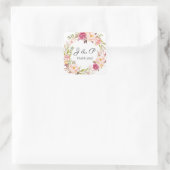 Roze Blush Bloeiende Bloemen Monogram - Wit Vierkante Sticker (Tas)